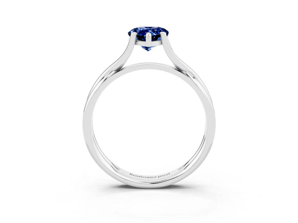 White gold Pear Cut Blue Sapphire Solitaire Twist Band Prong Setting Ring