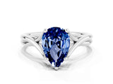 White gold Pear Cut Blue Sapphire Solitaire Twist Band Prong Setting Ring_60
