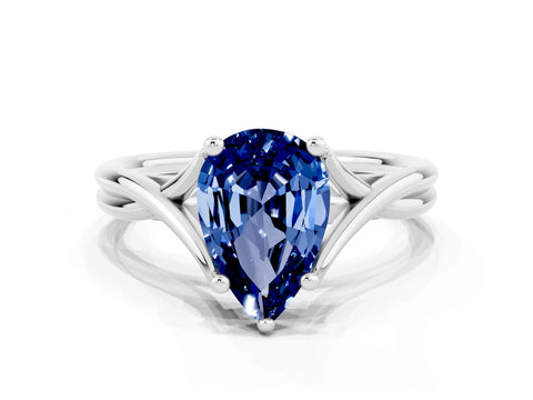 White gold Pear Cut Blue Sapphire Solitaire Twist Band Prong Setting Ring_60
