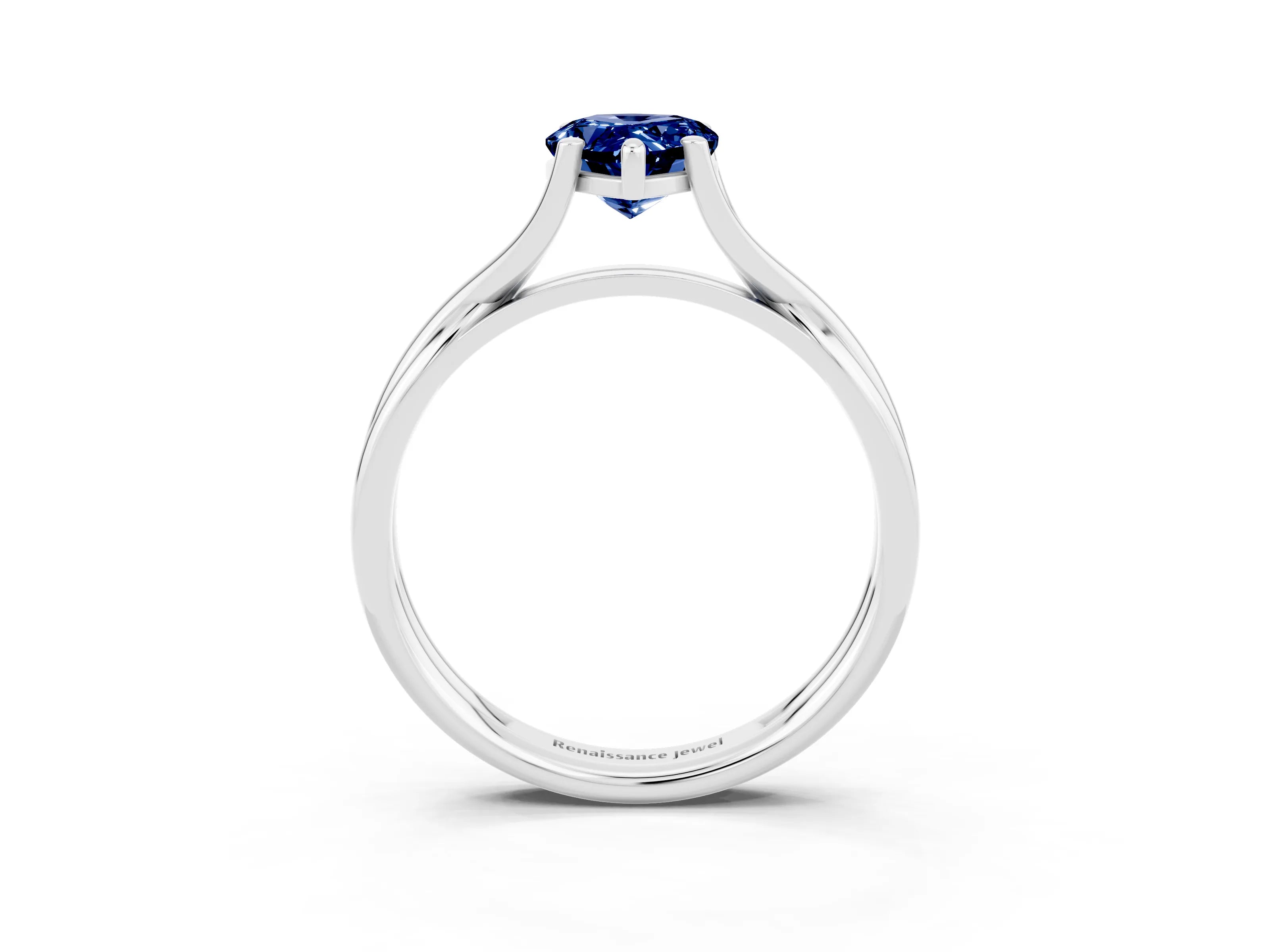 White gold Pear Cut Blue Sapphire Solitaire Twist Band Prong Setting Ring_63