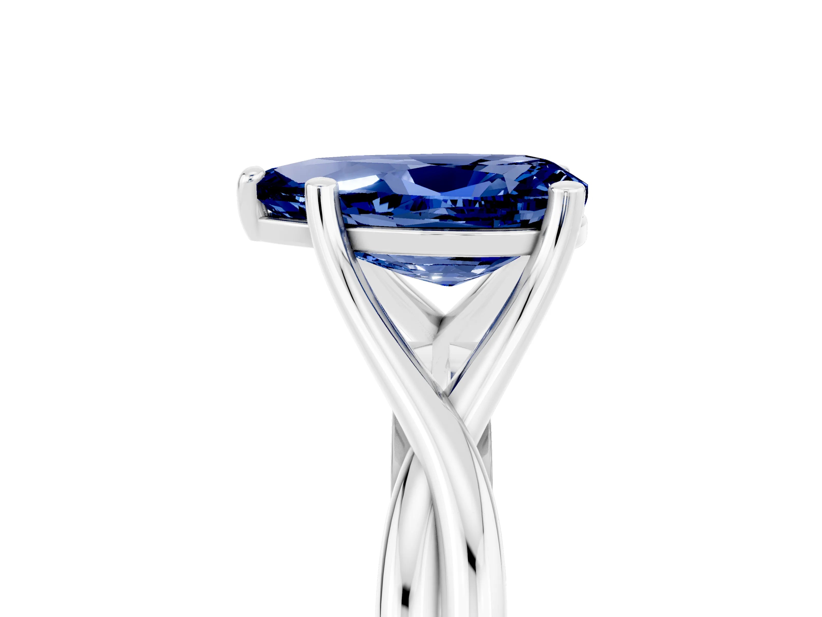 White gold Pear Cut Blue Sapphire Solitaire Twist Band Prong Setting Ring_65