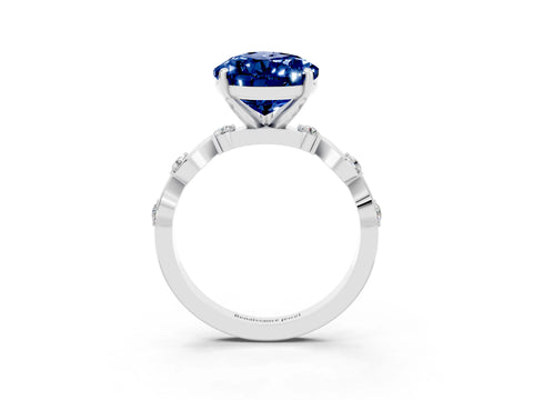 White gold Pear Cut Blue Sapphire Solitaire Twisted Band with Round  Accents and Prong Setting_15