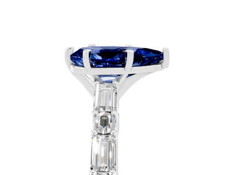 White gold Pear Cut Blue Sapphire Solitaire with Side Baguettes and Channel Set Band_5