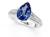 White gold Pear Cut Blue Sapphire Split Shank Engagement Ring with Pavé Band_1
