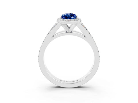 White gold Pear Cut Blue Sapphire Split Shank Halo Ring with Four-Prong Setting_15