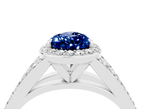 White gold Pear Cut Blue Sapphire Split Shank Halo Ring with Four-Prong Setting_16