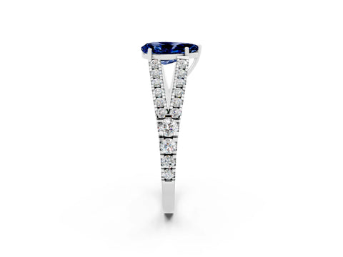White gold Pear Cut Blue Sapphire Split Shank Pavé Engagement Ring with Four-Prong Setting_14
