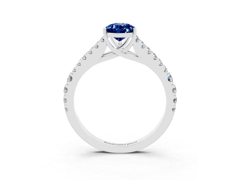 White gold Pear Cut Blue Sapphire Split Shank Pavé Engagement Ring with Four-Prong Setting_15