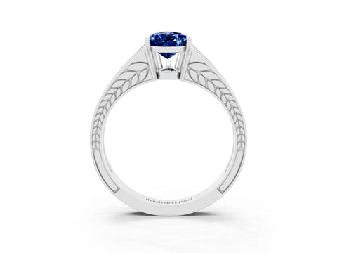 White gold Pear Cut Blue Sapphire Split Shank Ring with Pavé Band and Four-Prong Setting_3