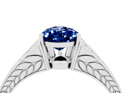 White gold Pear Cut Blue Sapphire Split Shank Ring with Pavé Band and Four-Prong Setting_4