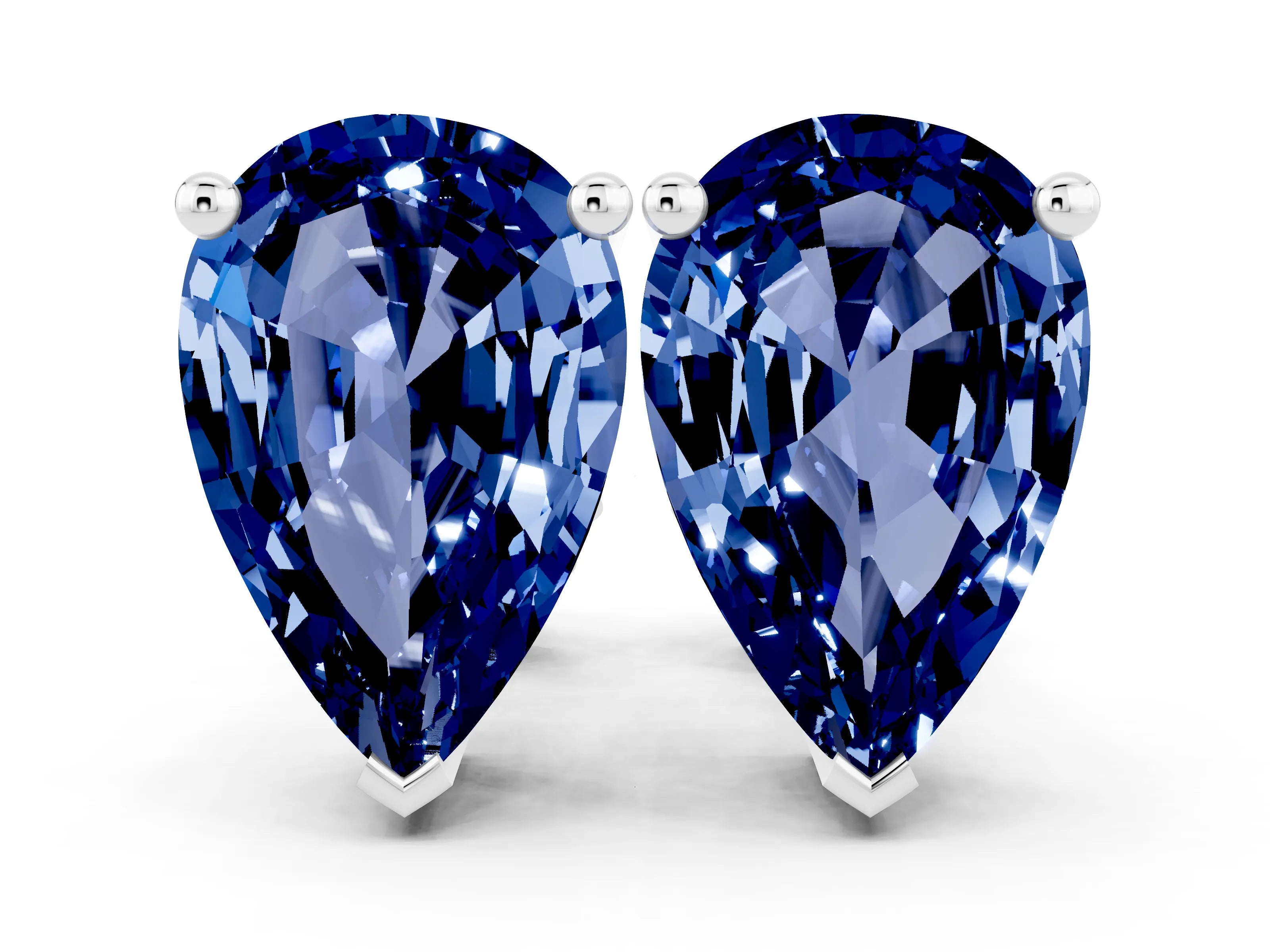 White gold Pear Cut Blue Sapphire Stud Earrings_18