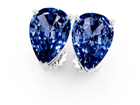 White gold Pear Cut Blue Sapphire Stud Earrings_19