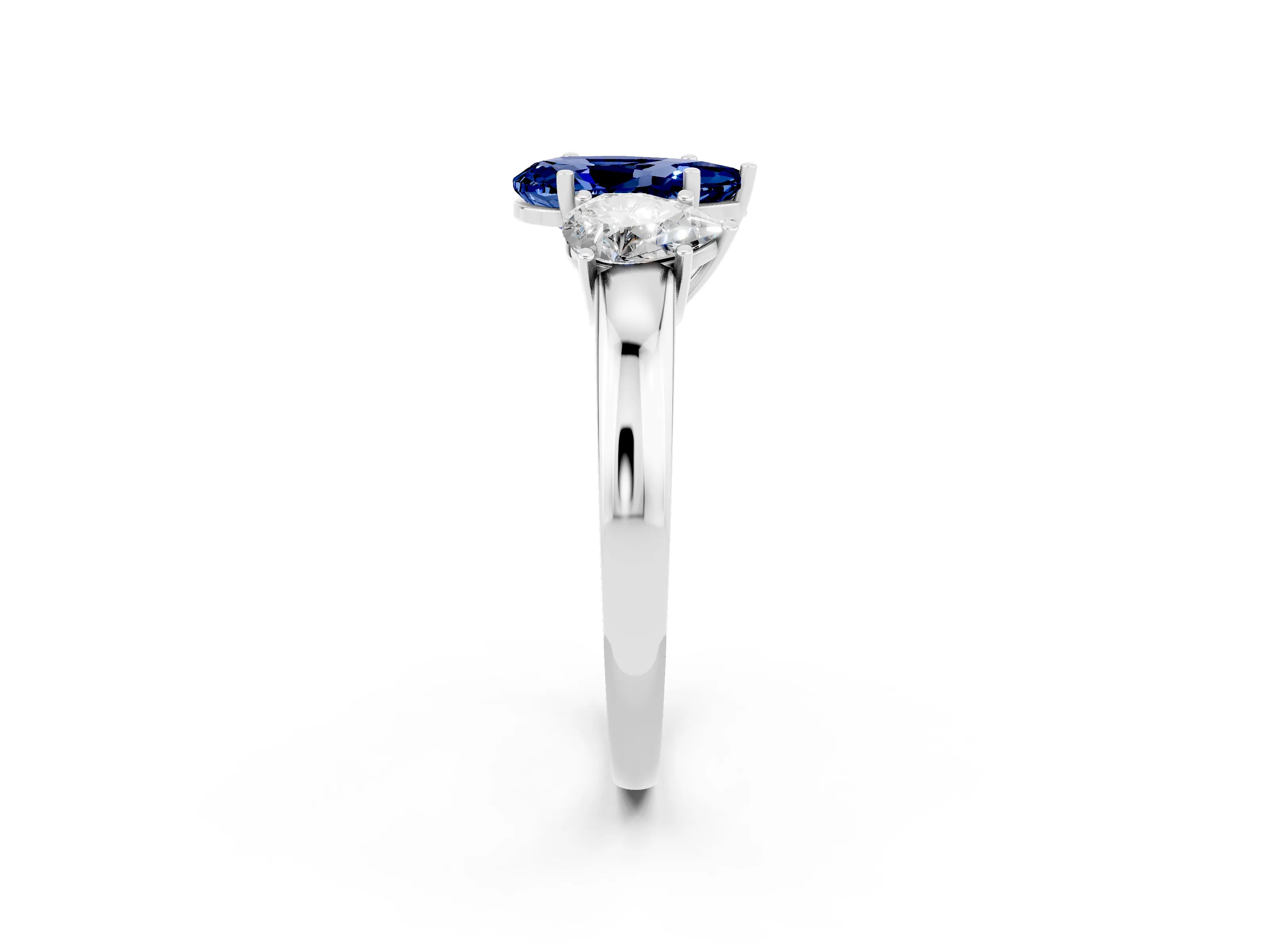White gold Pear Cut Blue Sapphire Three-Stone Ring with Four-Prong Setting and Classic Band_2