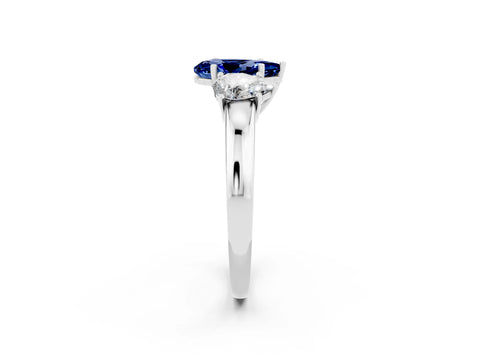 White gold Pear Cut Blue Sapphire Three-Stone Ring with Four-Prong Setting and Classic Band_2