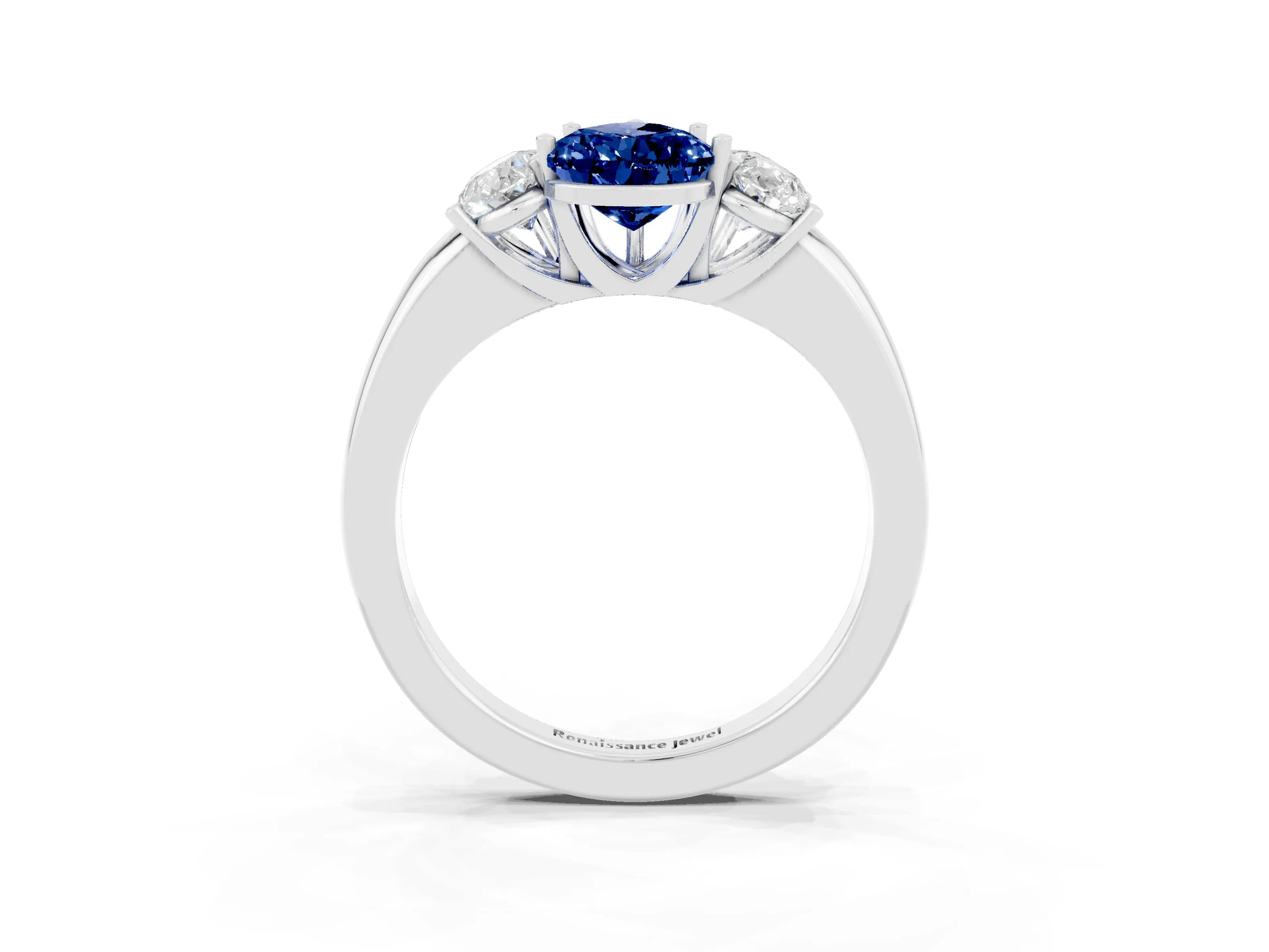 White gold Pear Cut Blue Sapphire Three-Stone Ring with Four-Prong Setting and Classic Band_3
