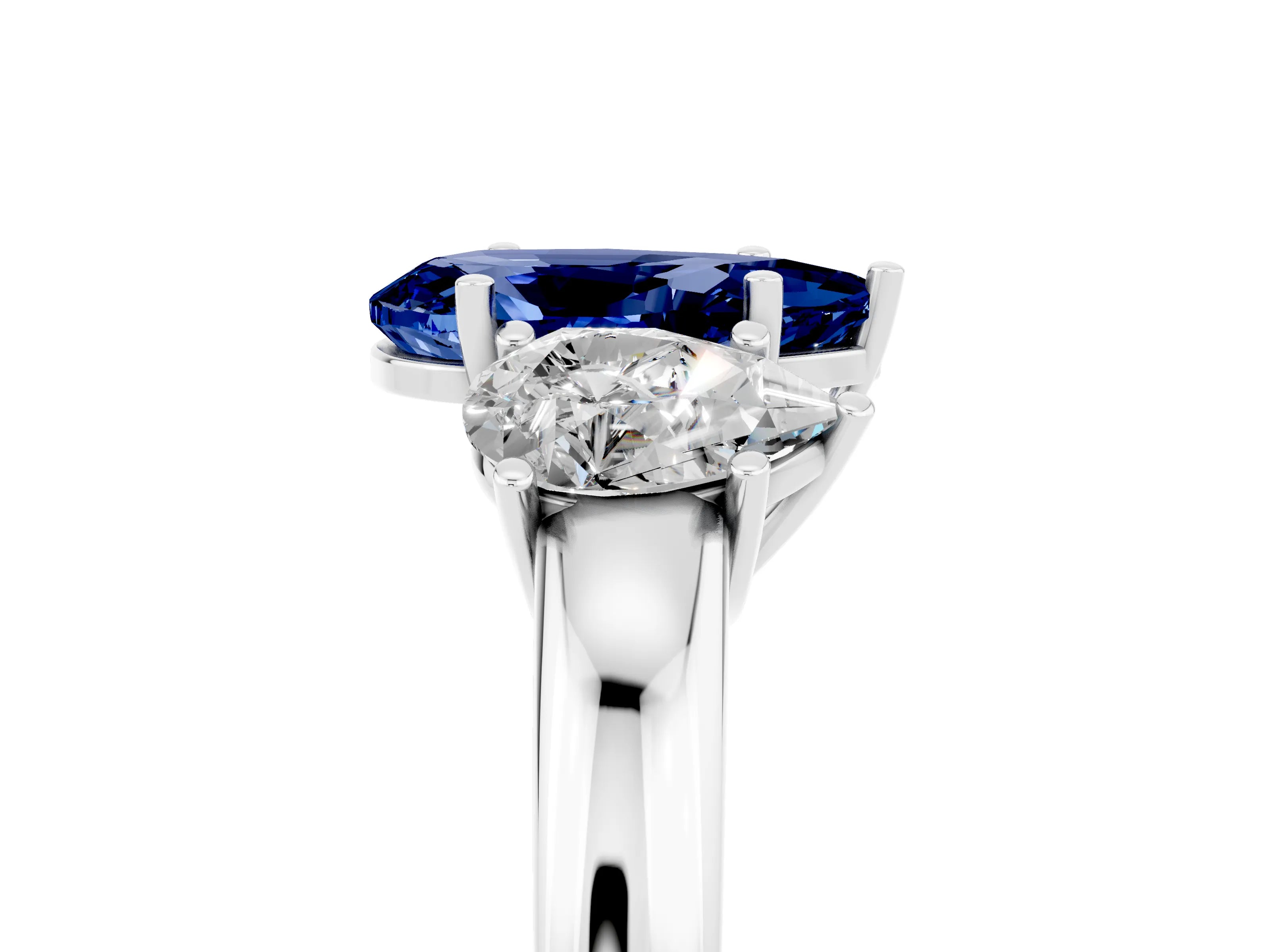 White gold Pear Cut Blue Sapphire Three-Stone Ring with Four-Prong Setting and Classic Band_5