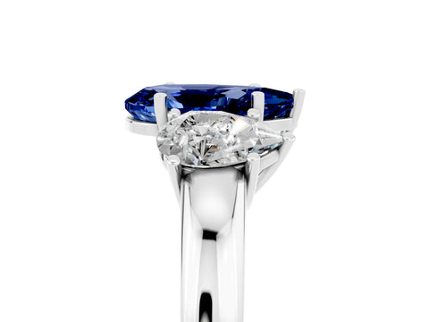 White gold Pear Cut Blue Sapphire Three-Stone Ring with Four-Prong Setting and Classic Band_5