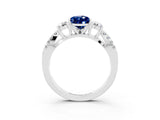 White gold Pear Cut Blue Sapphire Three-Stone Ring with Pavé Split Shank and Four-Prong Setting_15