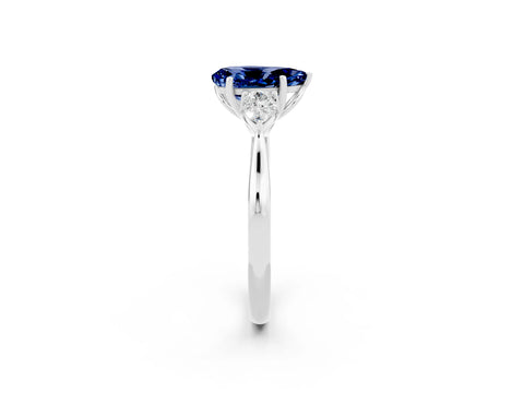 White gold Pear Cut Blue Sapphire Three-Stone Ring with Pear Side Stones and Four-Prong Setting_33
