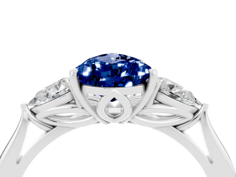 White gold Pear Cut Blue Sapphire Three-Stone Ring with Pear Side Stones and Four-Prong Setting_40