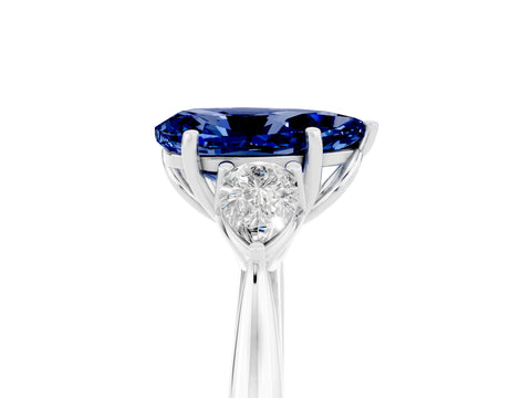 White gold Pear Cut Blue Sapphire Three-Stone Ring with Pear Side Stones and Four-Prong Setting_41