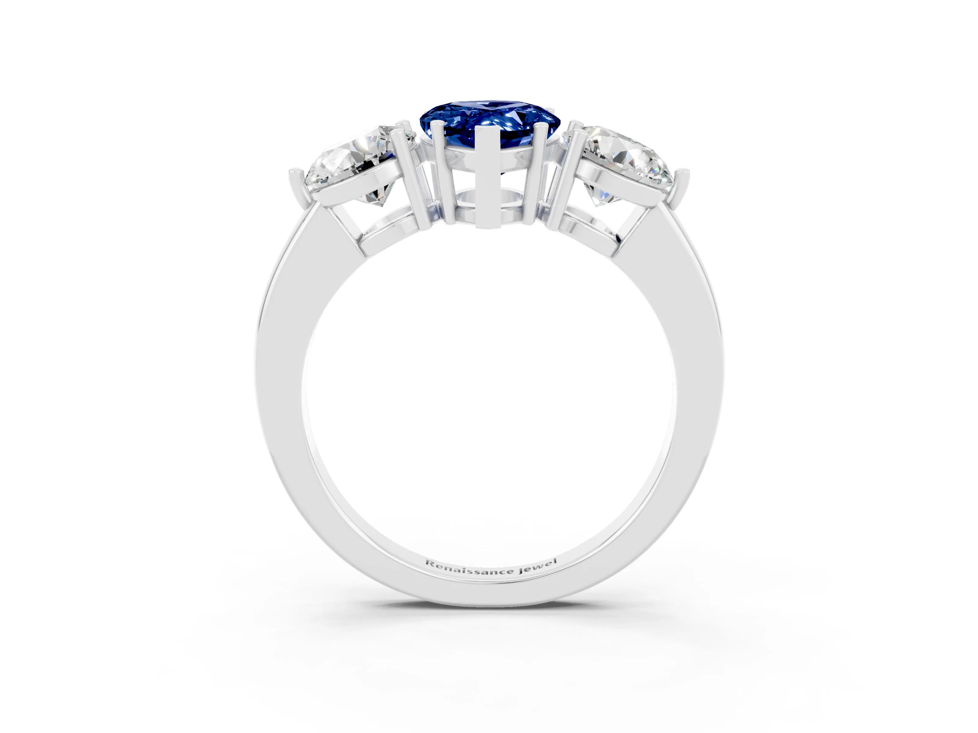 White gold Pear Cut Blue Sapphire Three-Stone Ring with Prong Setting and Classic Band_3