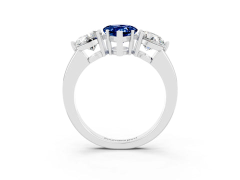 White gold Pear Cut Blue Sapphire Three-Stone Ring with Prong Setting and Classic Band_3