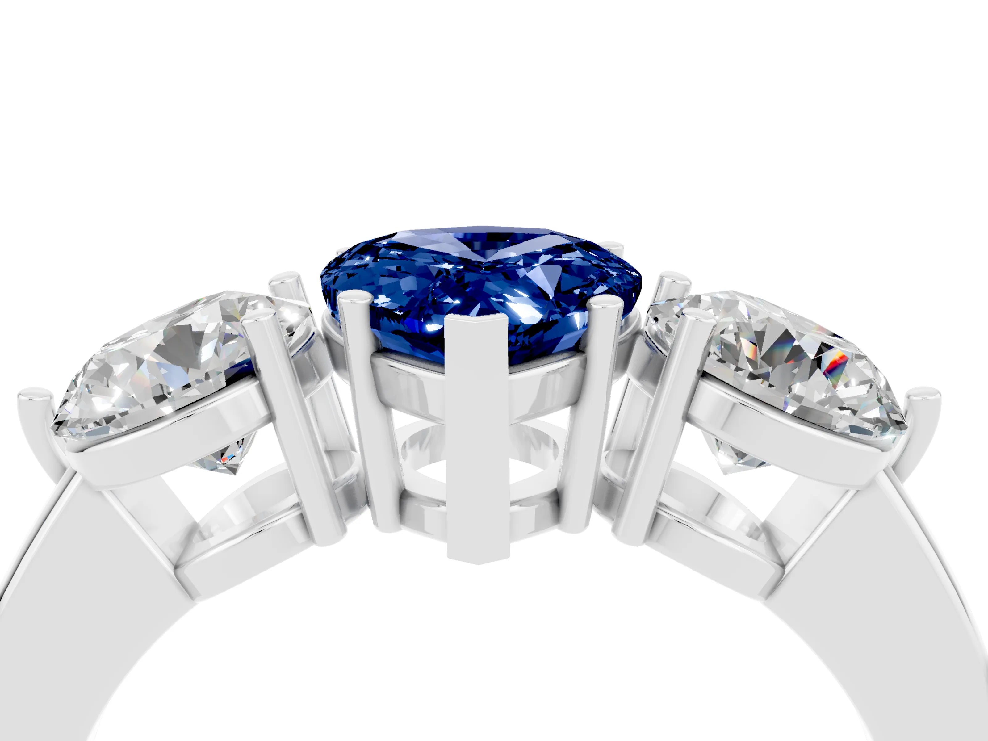White gold Pear Cut Blue Sapphire Three-Stone Ring with Prong Setting and Classic Band_4