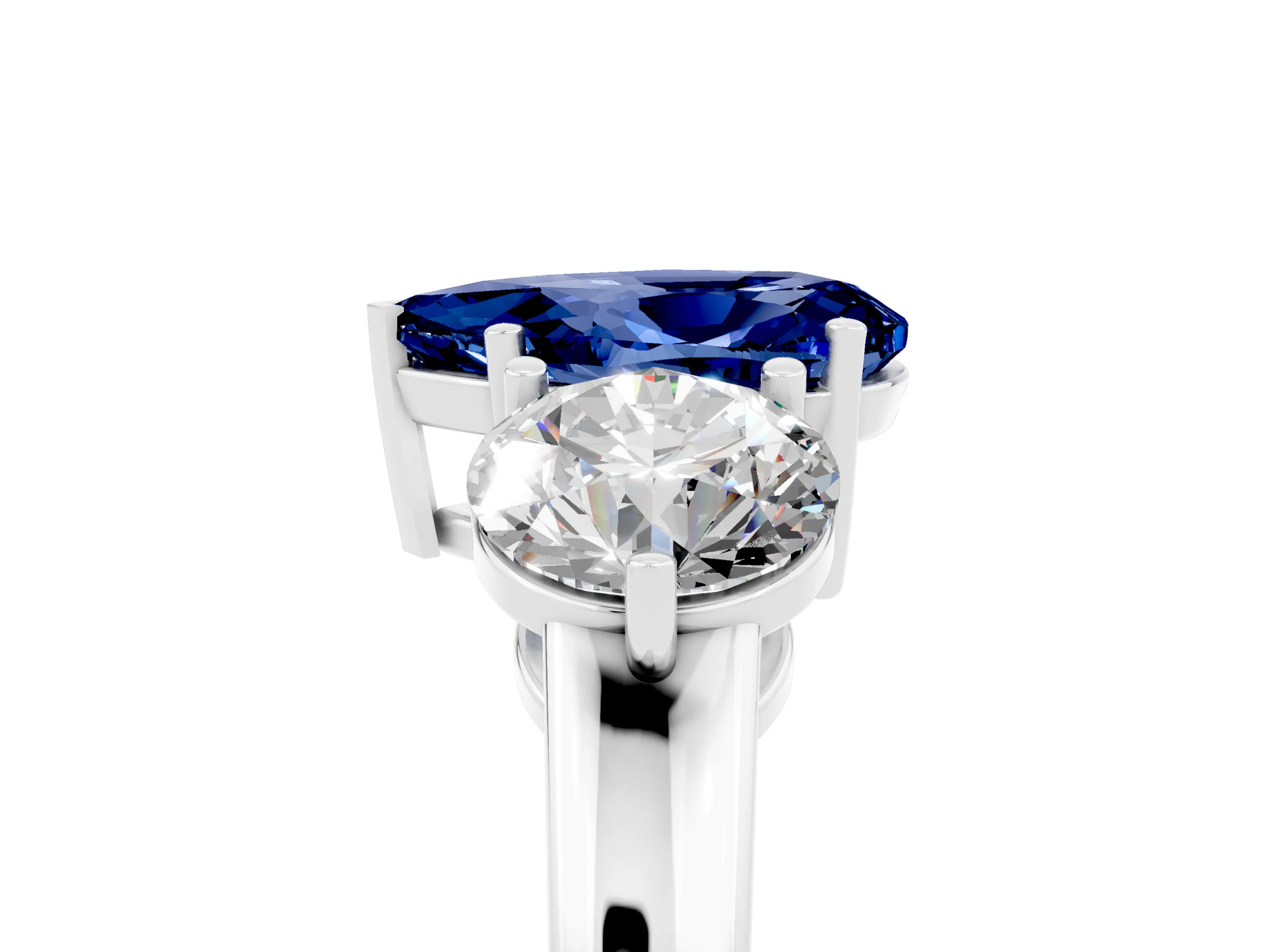 White gold Pear Cut Blue Sapphire Three-Stone Ring with Prong Setting and Classic Band_5
