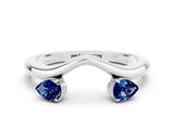 White gold Pear Cut Blue Sapphire Two-Stone Open Band Ring with Prong Setting_6