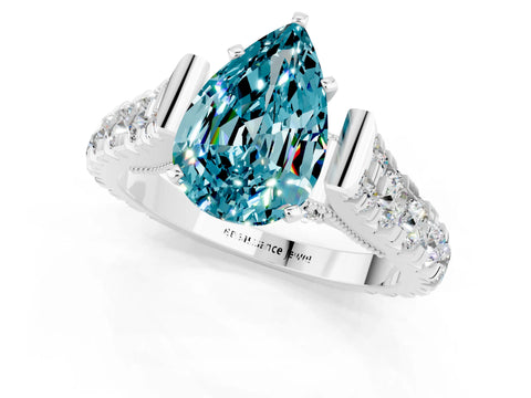 White gold Pear Cut Blue Topaz Classic Solitaire Ring with Pavé Band and Four-Prong Setting_1
