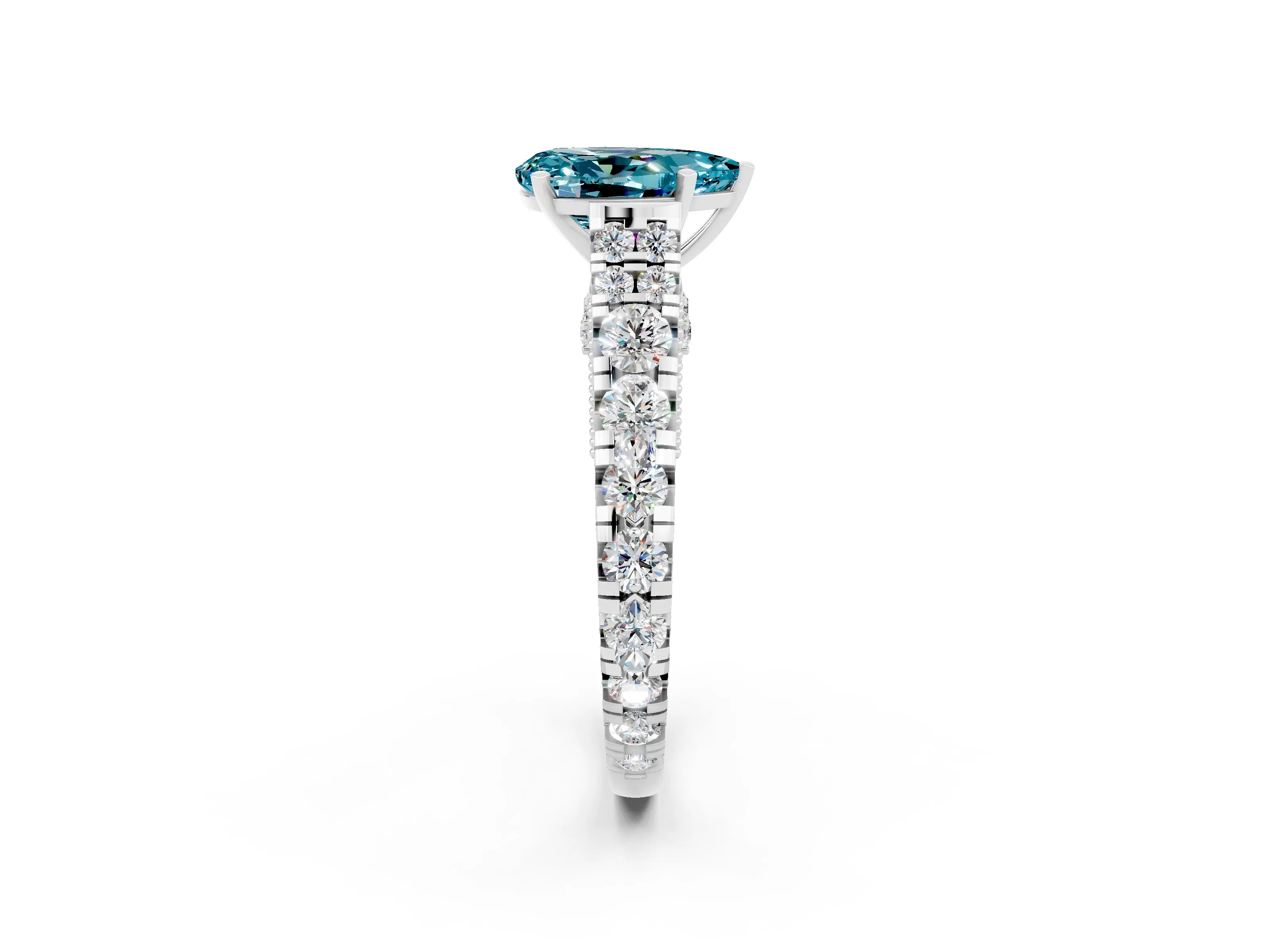 White gold Pear Cut Blue Topaz Classic Solitaire Ring with Pavé Band and Four-Prong Setting_2