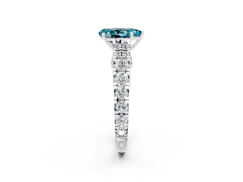 White gold Pear Cut Blue Topaz Classic Solitaire Ring with Pavé Band and Four-Prong Setting_2