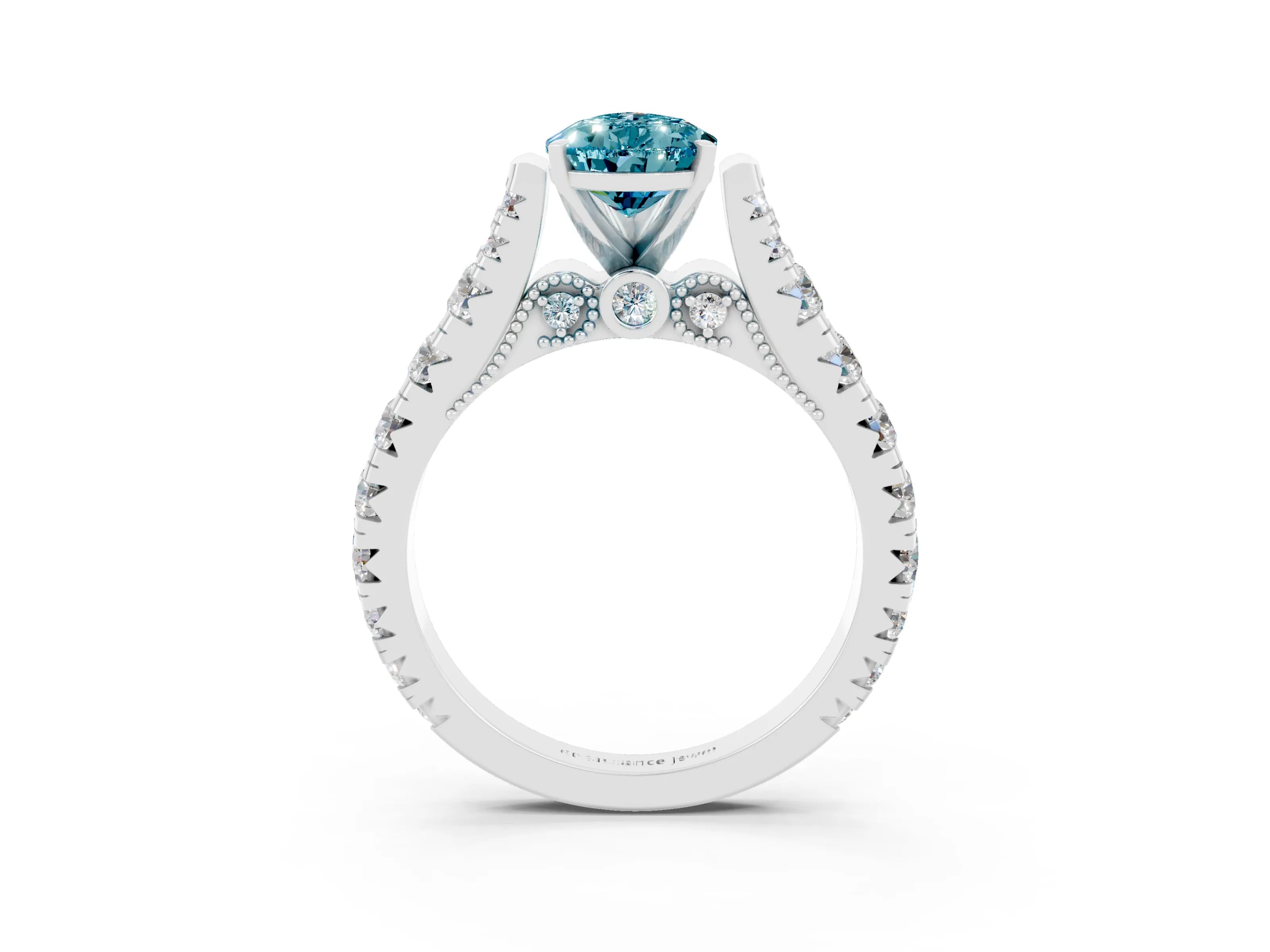 White gold Pear Cut Blue Topaz Classic Solitaire Ring with Pavé Band and Four-Prong Setting_3