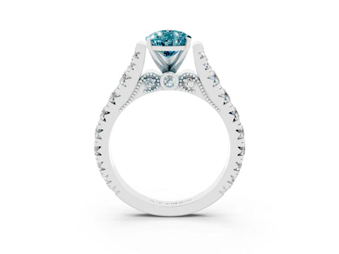 White gold Pear Cut Blue Topaz Classic Solitaire Ring with Pavé Band and Four-Prong Setting_3