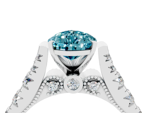 White gold Pear Cut Blue Topaz Classic Solitaire Ring with Pavé Band and Four-Prong Setting_4