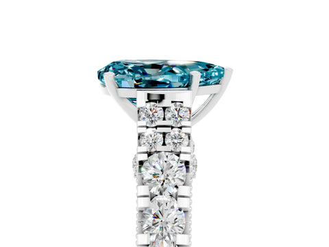 White gold Pear Cut Blue Topaz Classic Solitaire Ring with Pavé Band and Four-Prong Setting_5