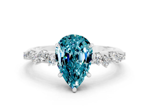 White gold Pear Cut Blue Topaz Cluster Side Stone Solitaire Ring with Prong Setting_24