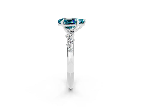 White gold Pear Cut Blue Topaz Cluster Side Stone Solitaire Ring with Prong Setting_26
