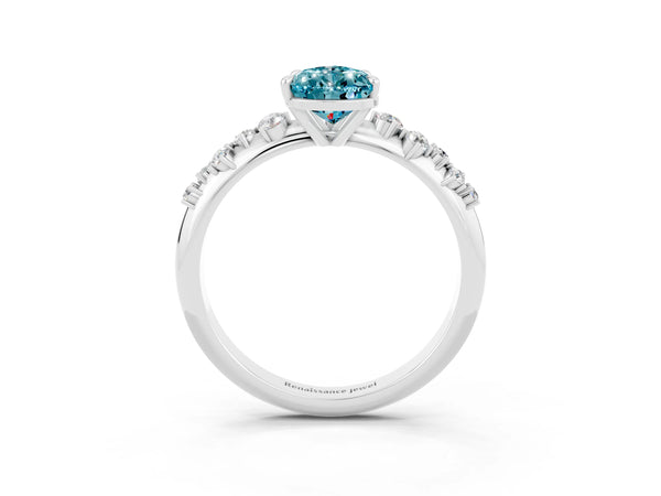 Platinum Pear-Shaped Blue Topaz Graduated Cluster Solitaire Engagement Ring with Open Basket