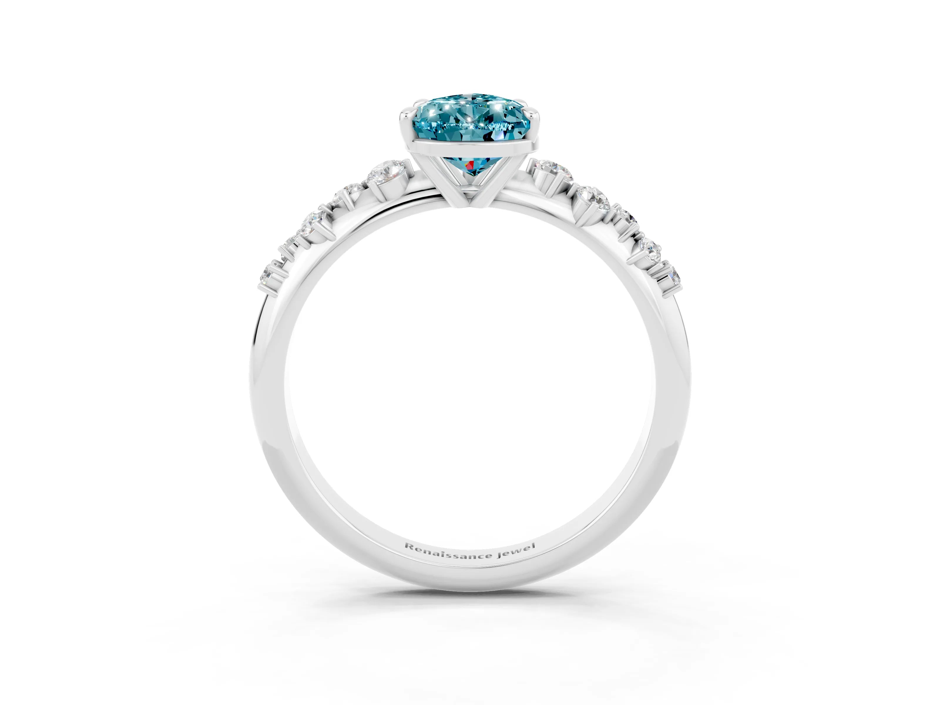 White gold Pear Cut Blue Topaz Cluster Side Stone Solitaire Ring with Prong Setting_27