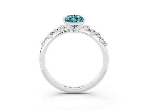 White gold Pear Cut Blue Topaz Cluster Side Stone Solitaire Ring with Prong Setting_27