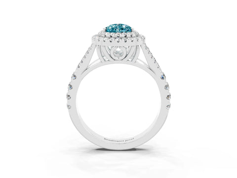 White gold Pear Cut Blue Topaz Double Halo Ring with Split Shank and Prong Setting_15