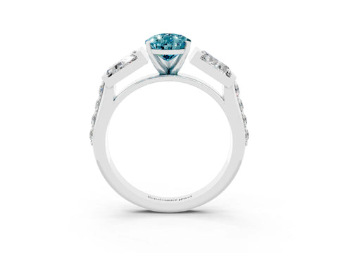 White gold Pear Cut Blue Topaz Engagement Ring with Baguette Side Stones and Channel Set Band_3