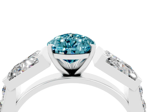 White gold Pear Cut Blue Topaz Engagement Ring with Baguette Side Stones and Channel Set Band_4