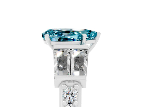 White gold Pear Cut Blue Topaz Engagement Ring with Baguette Side Stones and Channel Set Band_5