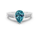 White gold Pear Cut Blue Topaz Engagement Ring with Milgrain Channel Set Band and Prong Setting