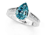 White gold Pear Cut Blue Topaz Engagement Ring with Milgrain Channel Set Band and Prong Setting_1