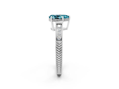 White gold Pear Cut Blue Topaz Engagement Ring with Milgrain Channel Set Band and Prong Setting_2