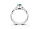 White gold Pear Cut Blue Topaz Engagement Ring with Milgrain Channel Set Band and Prong Setting_3
